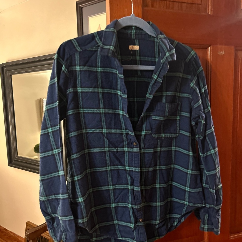 CLOSEOUT - Hollister Blue and Green Plaid Button Down Shirt
